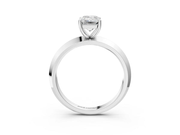 White gold Emerald Cut Solitaire Engagement Ring with Flat Band and Four-Prong Setting