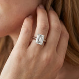 White gold Emerald Cut Solitaire Engagement Ring with Flat Band and Four-Prong Setting_14