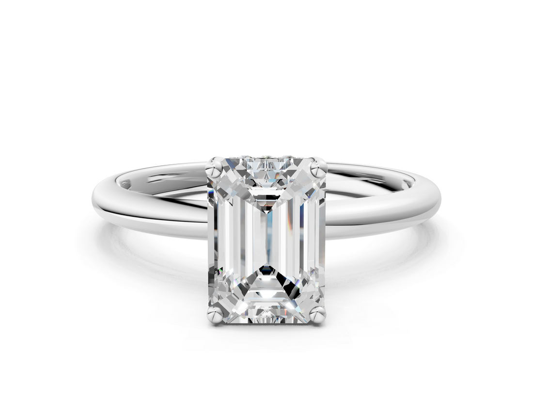 White gold Emerald Cut Solitaire Engagement Ring with Four-Prong Setting and Classic Band_53