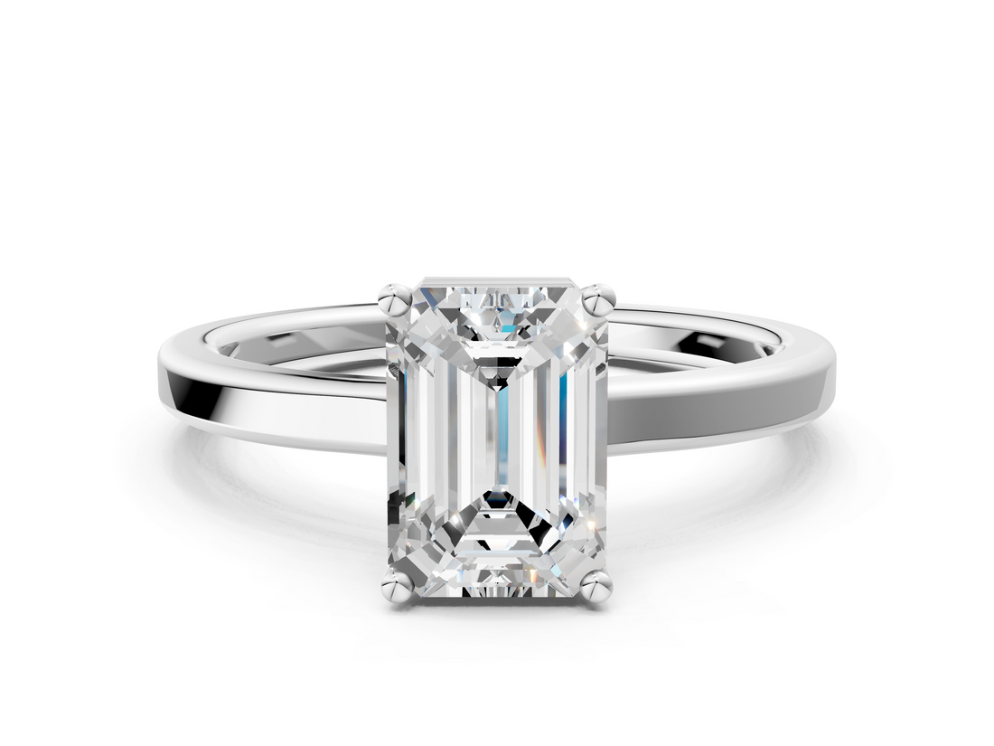 White gold Emerald Cut Solitaire Engagement Ring with Four-Prong Setting on a Classic Band_61