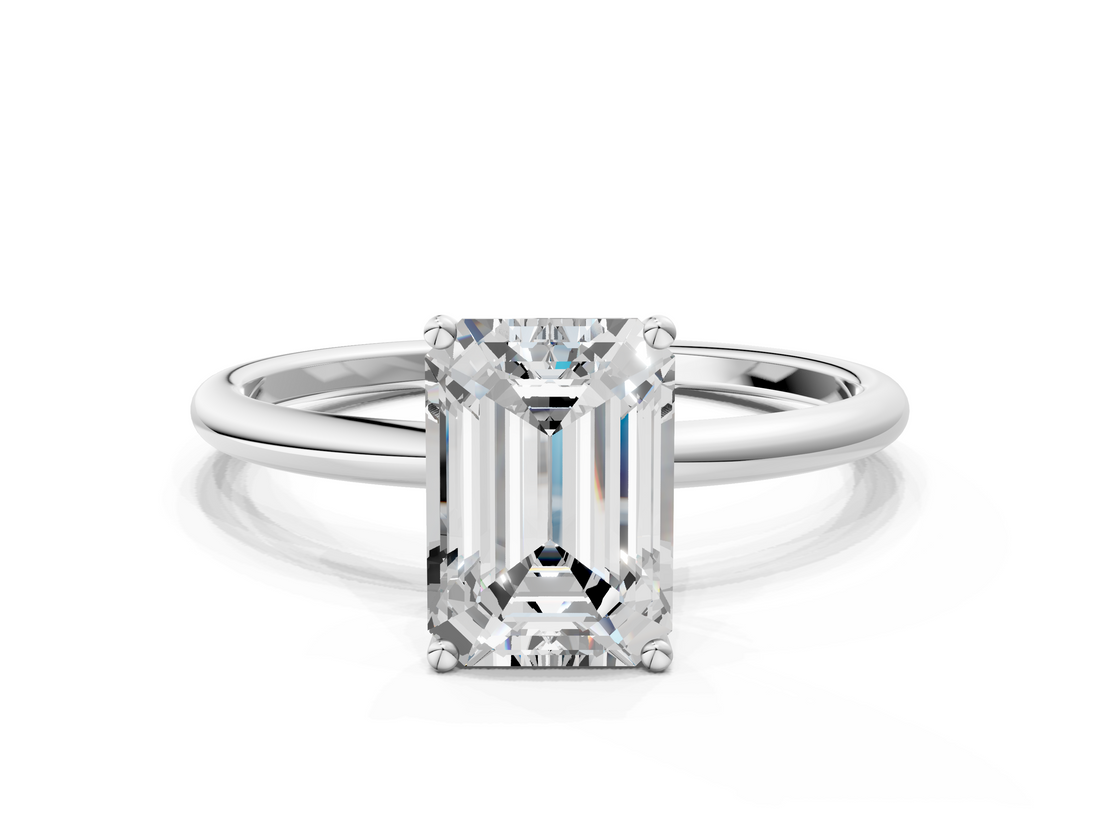White gold Emerald Cut Solitaire Engagement Ring with Thin Band and Four-Prong Setting_3