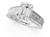 White gold Emerald Cut Solitaire Engraved Band with Four-Prong Setting_75