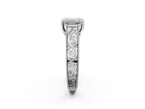 White gold Emerald Cut Solitaire Engraved Band with Four-Prong Setting_76