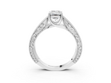 White gold Emerald Cut Solitaire Engraved Band with Four-Prong Setting_82