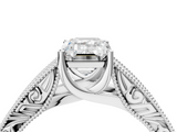 White gold Emerald Cut Solitaire Engraved Band with Four-Prong Setting_83