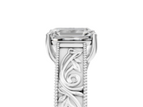 White gold Emerald Cut Solitaire Engraved Band with Four-Prong Setting_84