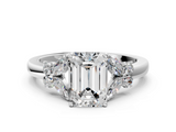 White gold Emerald Cut Solitaire Floral Diamond Ring with Four-Prong Setting_108