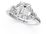 White gold Emerald Cut Solitaire Floral Diamond Ring with Four-Prong Setting_109