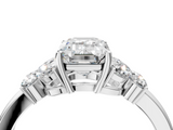 White gold Emerald Cut Solitaire Floral Diamond Ring with Four-Prong Setting_112