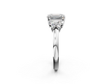 White gold Emerald Cut Solitaire Floral Diamond Ring with Four-Prong Setting_118