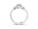White gold Emerald Cut Solitaire Floral Diamond Ring with Four-Prong Setting_128