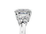White gold Emerald Cut Solitaire Floral Diamond Ring with Four-Prong Setting_130