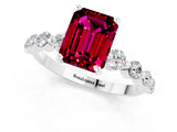 White gold Emerald Cut Solitaire Garnet Ring with Pave Band and Four-Prong Setting_1