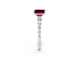White gold Emerald Cut Solitaire Garnet Ring with Pave Band and Four-Prong Setting_2