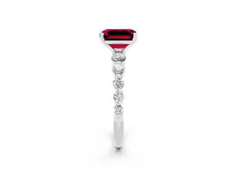 White gold Emerald Cut Solitaire Garnet Ring with Pave Band and Four-Prong Setting_2