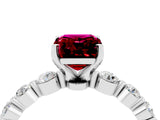 White gold Emerald Cut Solitaire Garnet Ring with Pave Band and Four-Prong Setting_4
