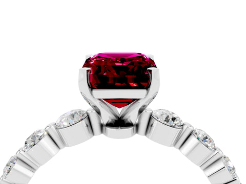 White gold Emerald Cut Solitaire Garnet Ring with Pave Band and Four-Prong Setting_4