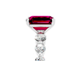 White gold Emerald Cut Solitaire Garnet Ring with Pave Band and Four-Prong Setting_5