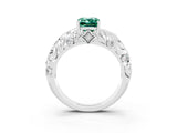 White gold Emerald Cut Solitaire Green Sapphire Leaf-Inspired Vine Band Ring with Prong Setting_3