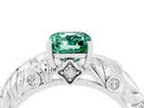 White gold Emerald Cut Solitaire Green Sapphire Leaf-Inspired Vine Band Ring with Prong Setting_4