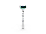 White gold Emerald Cut Solitaire Green Sapphire Ring with Pave Band and Four-Prong Setting_2