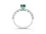 White gold Emerald Cut Solitaire Green Sapphire Ring with Pave Band and Four-Prong Setting_3