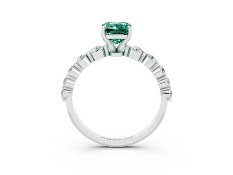 White gold Emerald Cut Solitaire Green Sapphire Ring with Pave Band and Four-Prong Setting_3