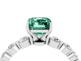 White gold Emerald Cut Solitaire Green Sapphire Ring with Pave Band and Four-Prong Setting_4