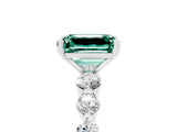 White gold Emerald Cut Solitaire Green Sapphire Ring with Pave Band and Four-Prong Setting_5