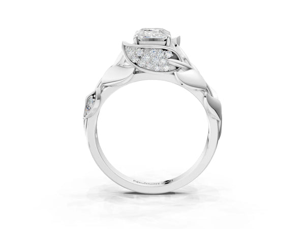 White Gold Emerald Cut Leaf Bypass Engagement Ring Setting with Pave Leaf Panels