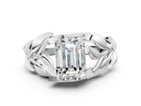 White gold Emerald Cut Solitaire Leaf-Inspired Engagement Ring with Prong Setting_107