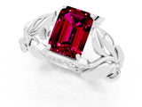 White gold Emerald Cut Solitaire Leaf-Inspired Engagement Ring with Prong Setting_1