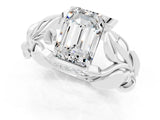 White gold Emerald Cut Solitaire Leaf-Inspired Engagement Ring with Prong Setting_1