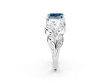 White gold Emerald Cut Solitaire Leaf-Inspired Engagement Ring with Prong Setting_2