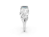 White gold Emerald Cut Solitaire Leaf-Inspired Engagement Ring with Prong Setting_2