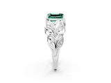 White gold Emerald Cut Solitaire Leaf-Inspired Engagement Ring with Prong Setting_2