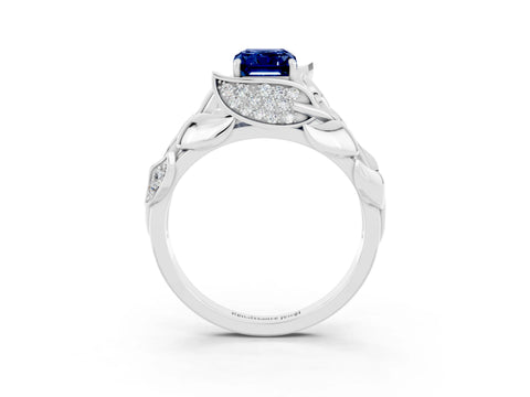 White gold Emerald Cut Solitaire Leaf-Inspired Engagement Ring with Prong Setting_3