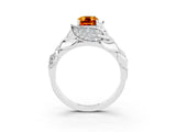 White gold Emerald Cut Solitaire Leaf-Inspired Engagement Ring with Prong Setting_3