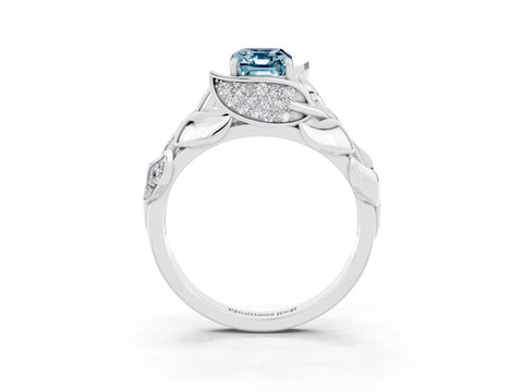 White gold Emerald Cut Solitaire Leaf-Inspired Engagement Ring with Prong Setting_3