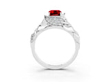 White gold Emerald Cut Solitaire Leaf-Inspired Engagement Ring with Prong Setting_3