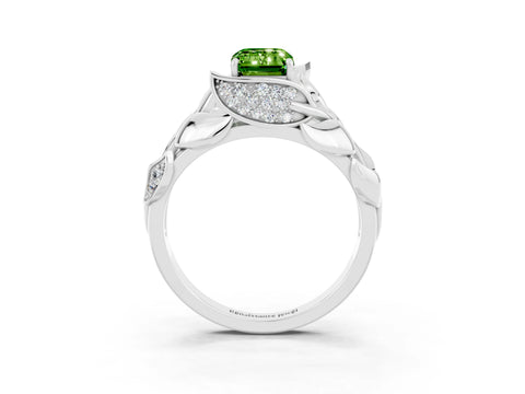 White gold Emerald Cut Solitaire Leaf-Inspired Engagement Ring with Prong Setting_3