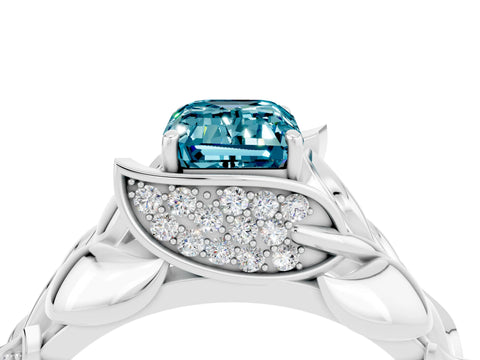 White gold Emerald Cut Solitaire Leaf-Inspired Engagement Ring with Prong Setting_4