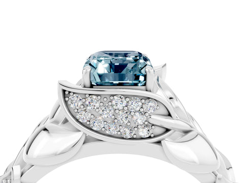 White gold Emerald Cut Solitaire Leaf-Inspired Engagement Ring with Prong Setting_4