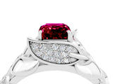 White gold Emerald Cut Solitaire Leaf-Inspired Engagement Ring with Prong Setting_4