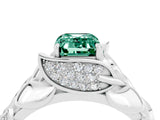 White gold Emerald Cut Solitaire Leaf-Inspired Engagement Ring with Prong Setting_4