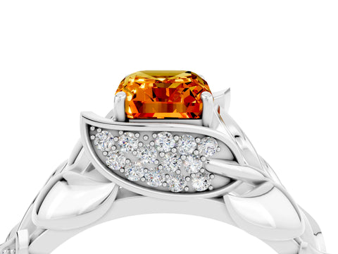 White gold Emerald Cut Solitaire Leaf-Inspired Engagement Ring with Prong Setting_4