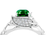 White gold Emerald Cut Solitaire Leaf-Inspired Engagement Ring with Prong Setting_4