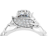 White gold Emerald Cut Solitaire Leaf-Inspired Engagement Ring with Prong Setting_4