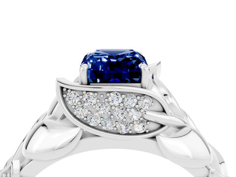 White gold Emerald Cut Solitaire Leaf-Inspired Engagement Ring with Prong Setting_4