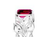 White gold Emerald Cut Solitaire Leaf-Inspired Engagement Ring with Prong Setting_5
